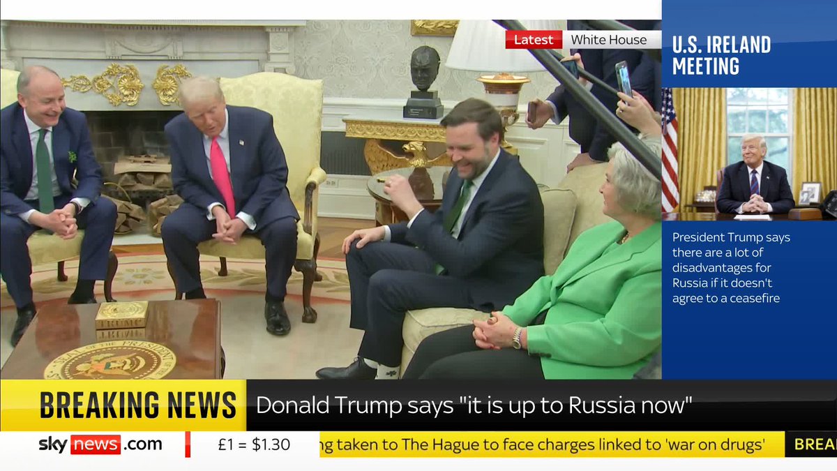 "I love these socks... what's with these socks?" President Trump compliments Vice President, JD Vance on his socks while addressing global tariffs and inflation with the Irish PM in the Oval Office Live updates ➡️ 📺 Sky 501 and YouTube