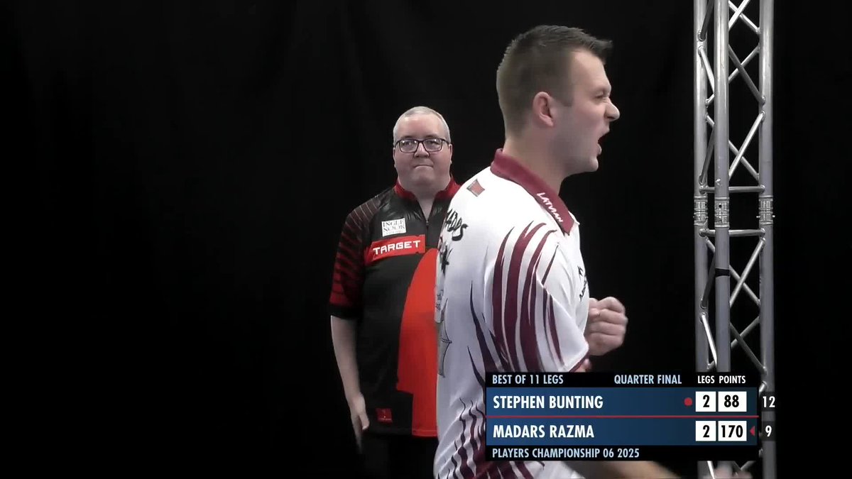 RAZMA REELS IN THE FISH! 🎣 Razzmatazz, and all that jazz! Madars Razma lands a sublime 170 finish to lead Stephen Bunting 3-2 in this quarter-final tie! 📺 #PC6