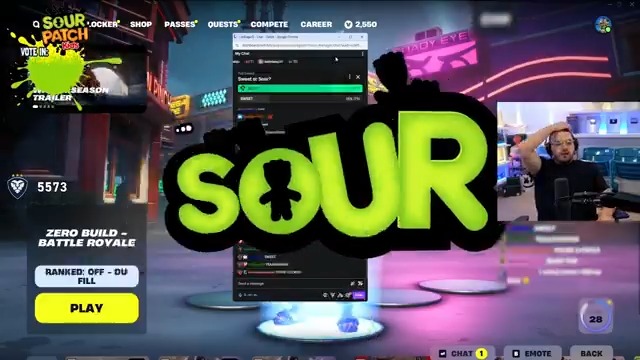 Viewers took over CourageJD’s stream and made him complete ‘sour’ and ‘sweet’ Fortnite challenges as part of Sour Patch Kids Mischief Mode #Ad