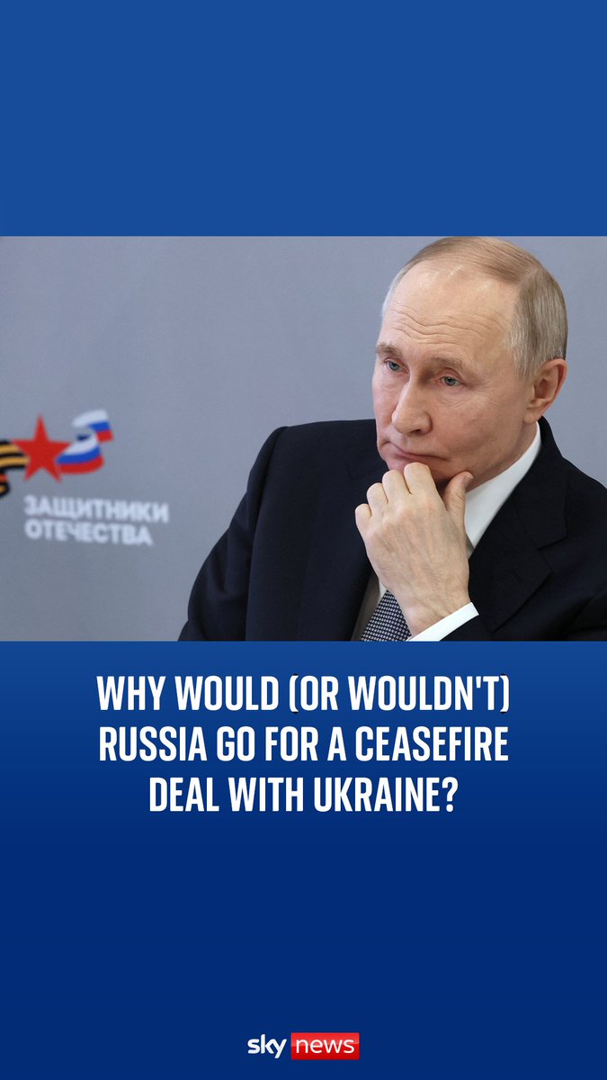 Ukraine says it's ready to sign a 30-day ceasefire with Russia. Donald Trump has said "it's up to Russia now" and the Kremlin is studying the proposal. Sky's Ivor Bennett explains what Vladimir Putin may be weighing up when deciding what to do 👇