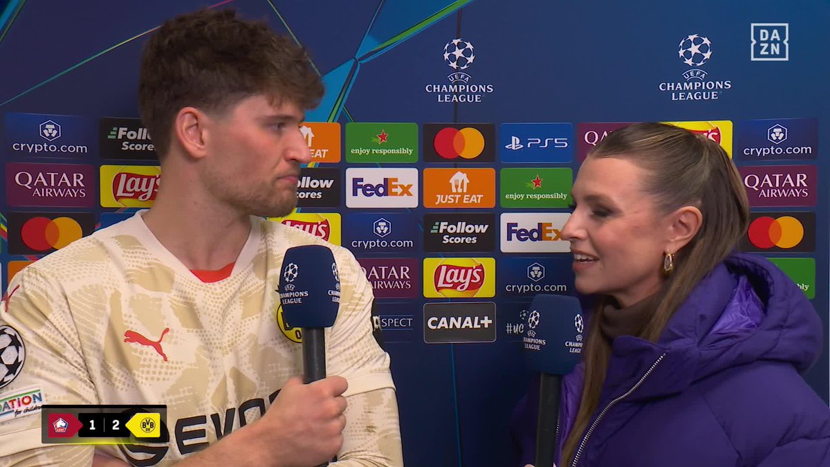 "Ich sage immer gerne, wenn's mein Fehler war (...) ich verstehe, dass es nicht so schön aussieht, aber tatsächlich finde ich, dass es nicht mein Fehler ist" 🎙️ Gregor Kobel über das frühe BVB-Gegentor #LOSCBVB #UCL