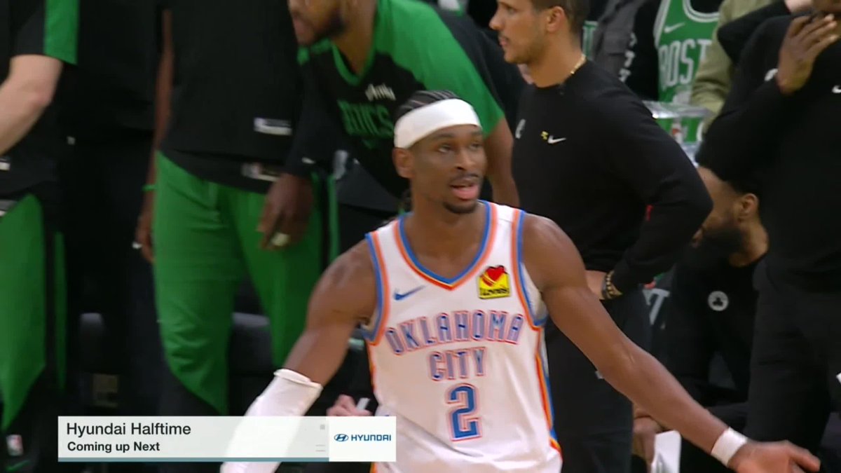 SGA with the tough bank shot before the half 🥶 Thunder lead the Celtics 63-60 on ESPN at halftime 🍿