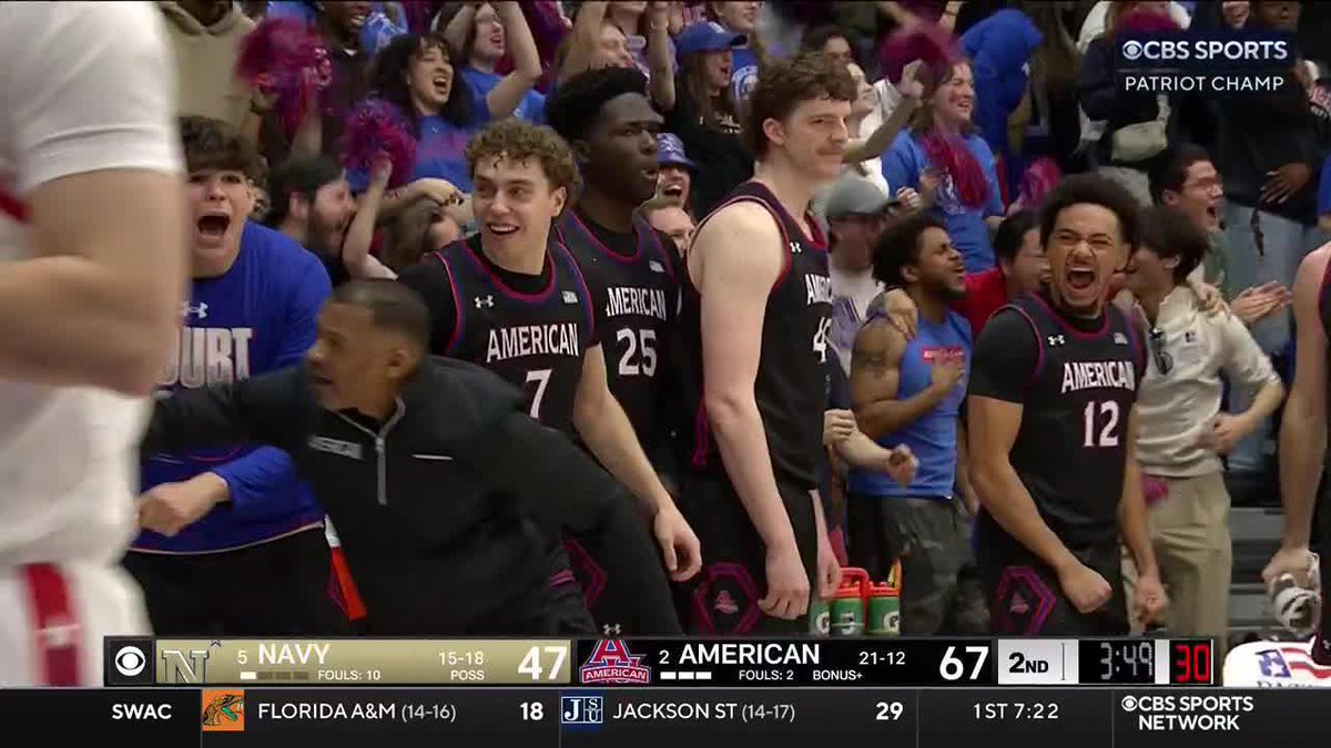 "It is an All-American night in DC!" American U. Men's Basketball is rolling in the Patriot League title game!