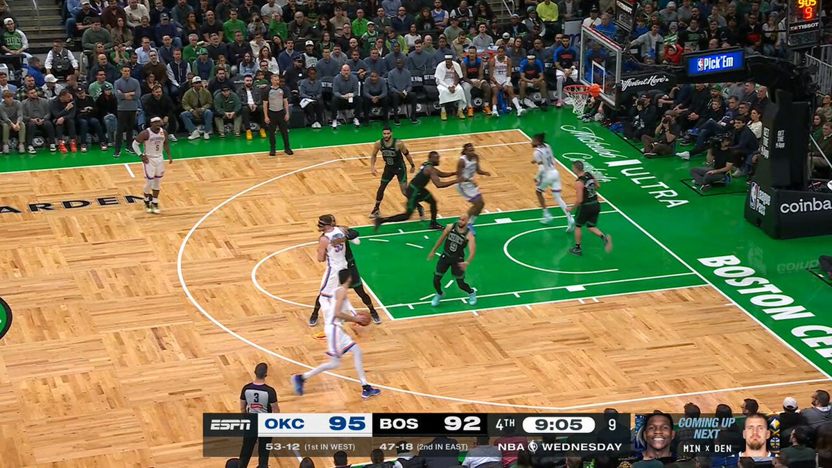 DERRICK WHITE DOES IT ALL!!! The stuff on one end and the game-tying triple on the other 🚫🎯 It's 95-95 with 8:50 to go in OKC-BOS on ESPN 🍿