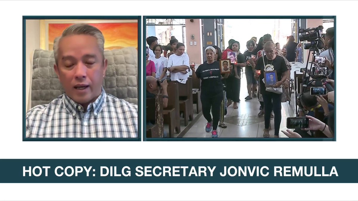 When asked if there was a violation of due process in the arrest of former President Rodrigo Duterte, DILG Sec. Jonvic Remulla responds, "What about the rights of the 30,000 summarily killed without due process?" #ANCHeadstart