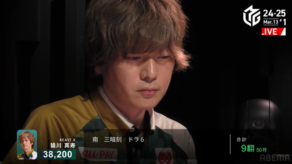 #Mリーグ 2024-25試合ダイジェスト📹 南4局、#猿川真寿 選手の逆転トップの倍満ツモ! 逆転には跳満ツモ条件の猿川選手 カン🀊をチーしてドラの🀁をツモれば逆転トップの聴牌を入れる! 🀛の暗槓で新ドラも3枚乗せ、最後にしっかり🀁をツモりきる! 4000・8000を決めて劇的逆転!
