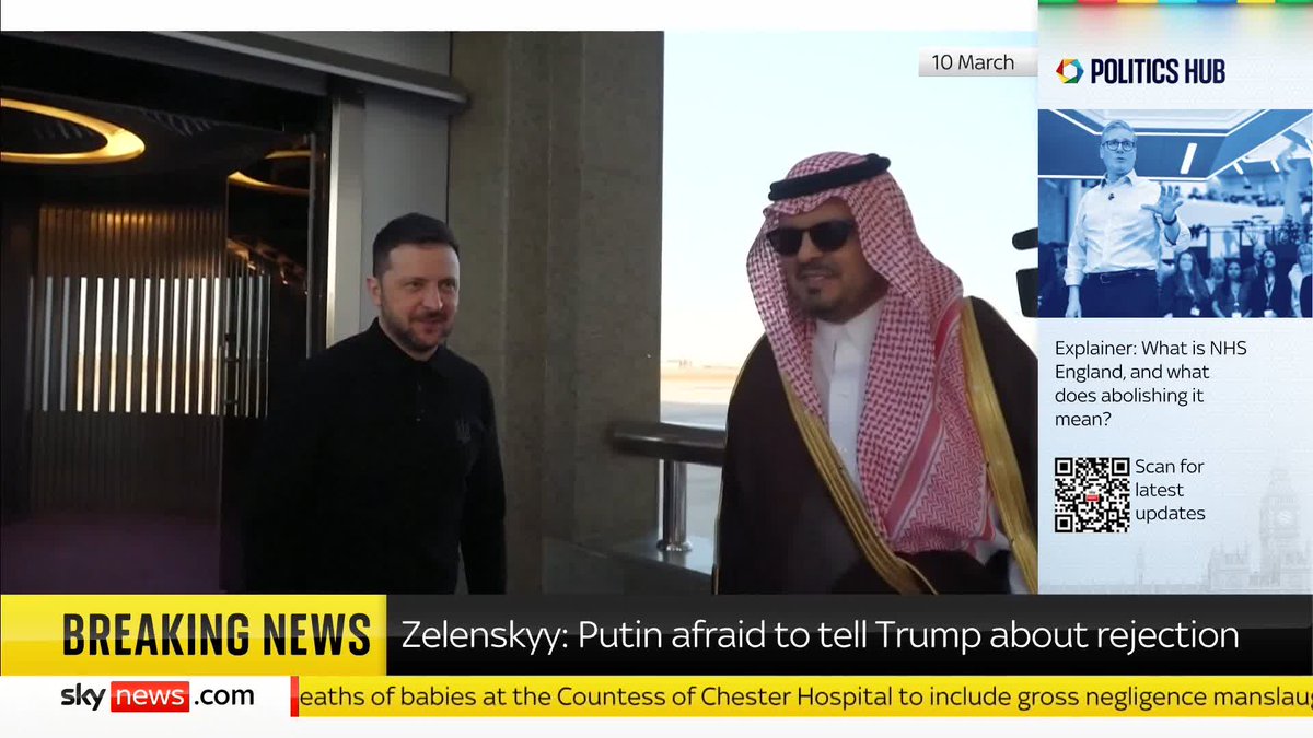 BREAKING: Zelenskyy says that Putin is preparing to reject the Ukraine ceasefire plan. The Ukrainian president adds in his evening statement that "Putin, of course, is afraid to say directly to President Trump that he wants to continue this war".