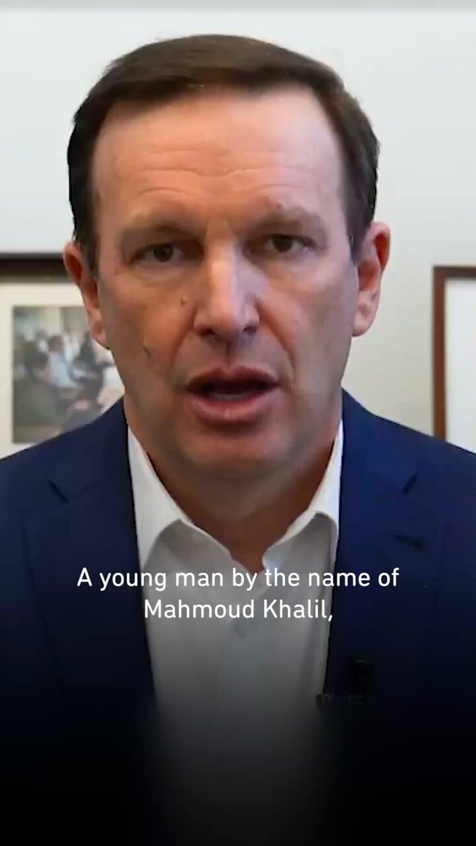 In a three-minute video posted to X, Senator Chris Murphy of Connecticut makes the case for why all Americans should be concerned about the arrest of Palestinian activist Mahmoud Khalil.
