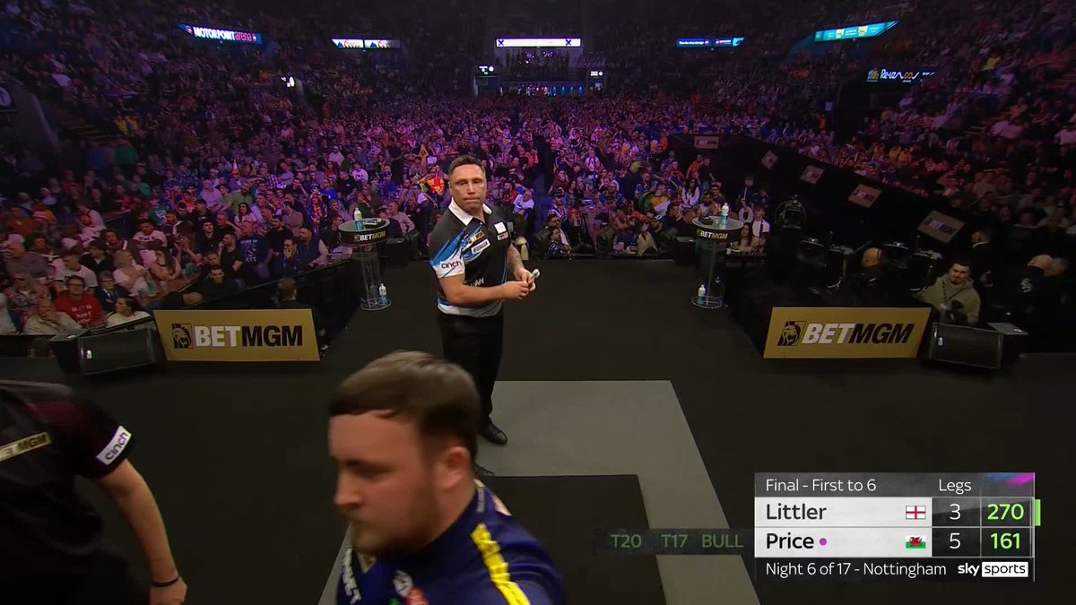 PRICE WINS IN NOTTS ✅ It's a brilliant night for Gerwyn Price as he secures his second nightly victory in the 2025 BetMGM UK Premier League! He beats Luke Littler 6-3 to win Night Six. 📺 #PLDarts25