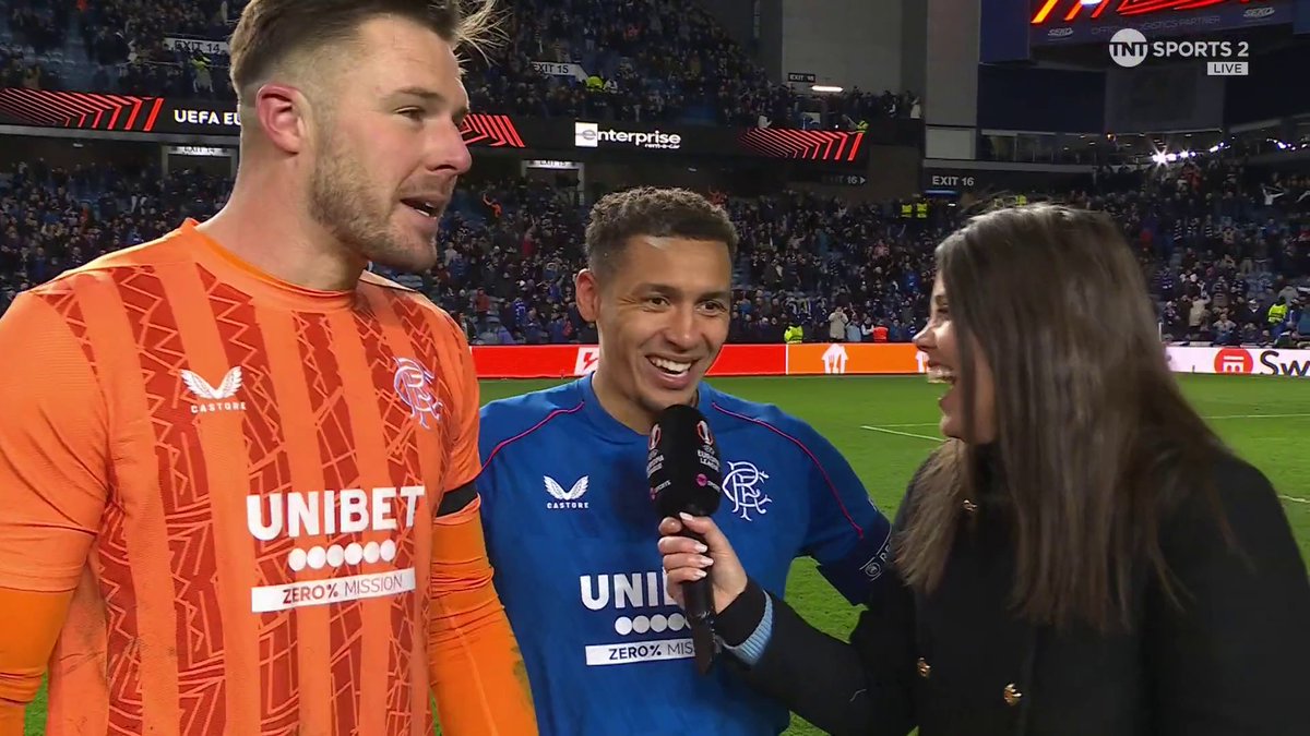"We didn't actually practice pens in the week!" ๐
James Tavernier and shoot-out hero Jack Butland reflect on a memorable European night for Rangers ๐ ๐บ TNT Sports & discovery+ UK | ๐ Becky Ives