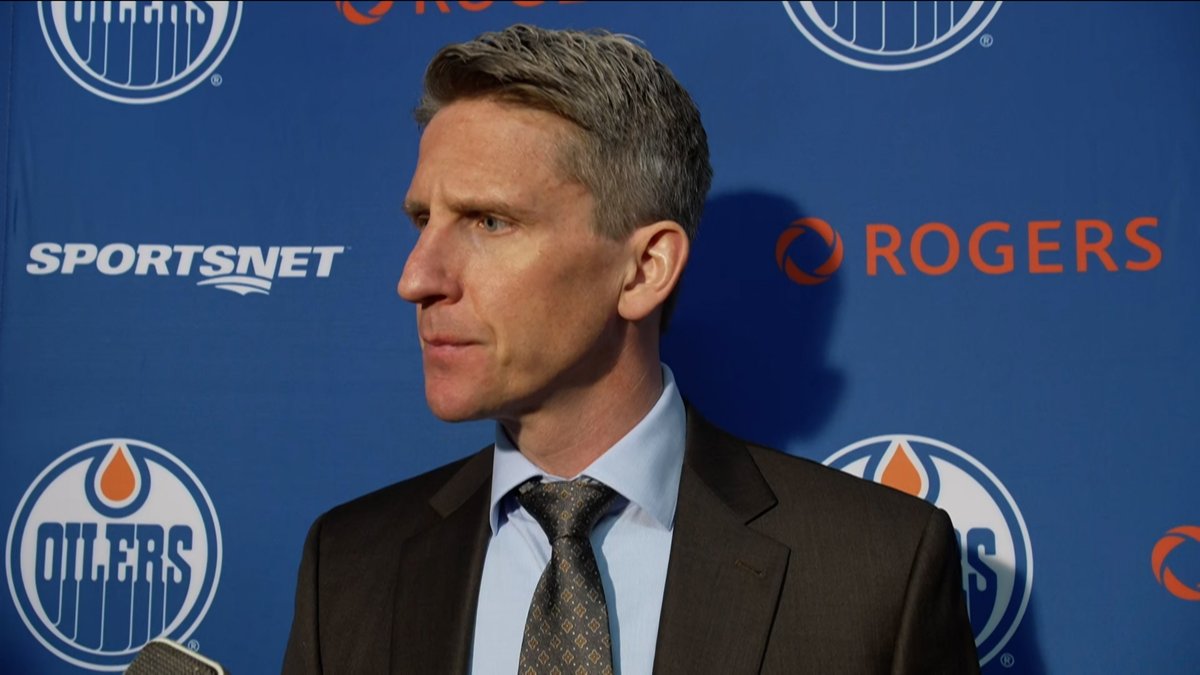 "It's our our fourth line against their top line & we turn the puck over which they capitalize on. Something that absolutely can't happen especially with a 2-1 lead." Coach Knoblauch on the turning point in the #Oilers loss to the Devils. Enterprise | #LetsGoOilers