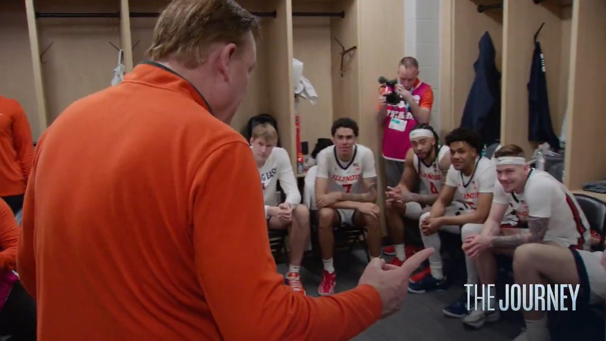 "We didn't come here to win one." 🔸🔹 Brad Underwood invited the The Journey cameras into the victorious Illinois Men's Basketball locker room tonight. #B1GMBBT