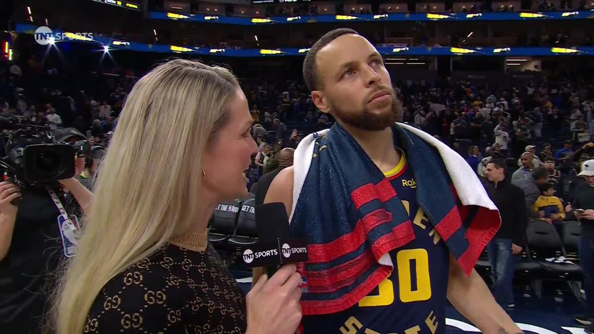 "I felt the energy, it was special" ❤️ Stephen Curry talked with Allie LaForce about reaching the 4K 3-PT miilestone at Chase Center.