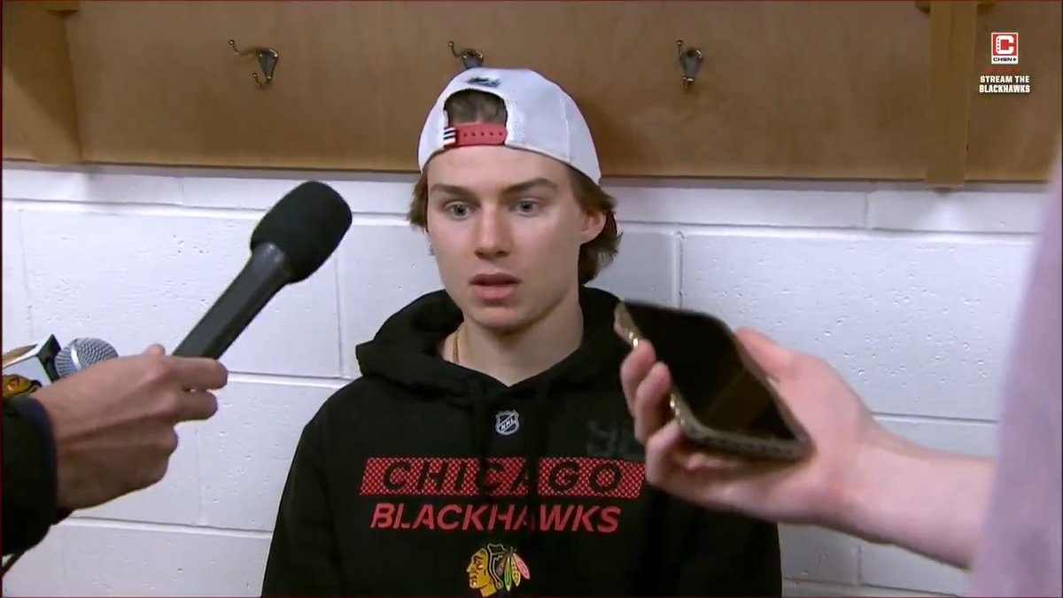Connor Bedard addresses the media after he was given a 10-minute misconduct for abuse of officials.