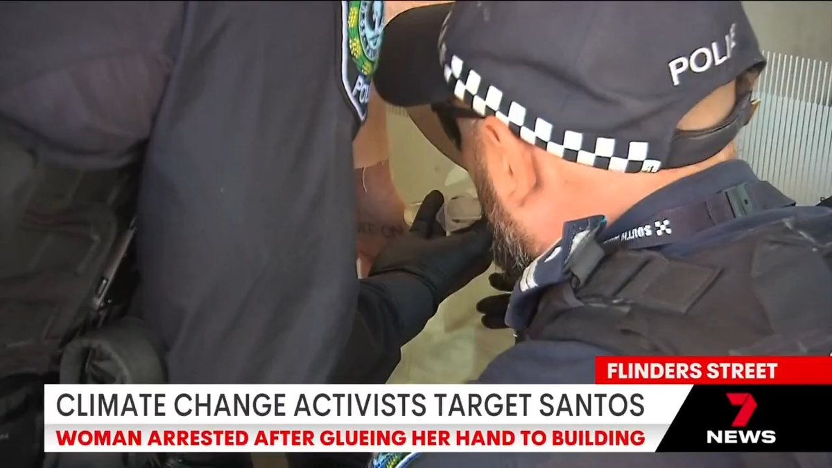 A 56-year-old climate change activist has been arrested after she glued herself to the Santos building in Adelaide CBD “There is no future in oil and gas,” the Extinction Rebellion protester said