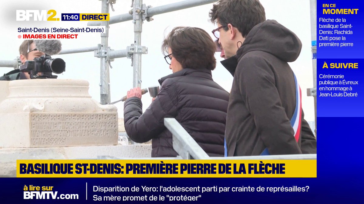 Basilique Saint-Denis: Rachida Dati, ministre de la Culture, pose la première pierre de la flèche