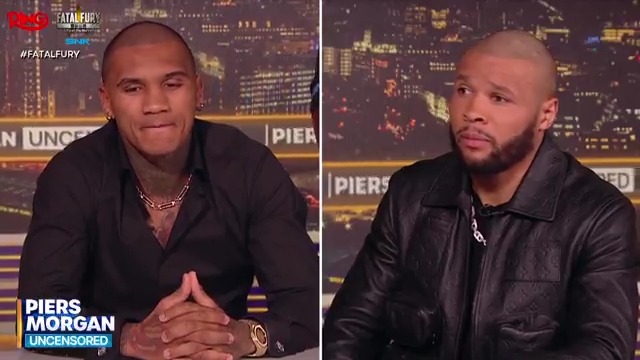 .Chris Eubank Jr refuses to shake Conor Nigel Benn's hand and brands him a “cheat” during their head-to-head Piers Morgan interview - watch in full tonight at 7pm (3pm EST) on this link 👇 📺 #FatalFury @RingMagazine showdown on April 26th with @KOFstudio_EN.