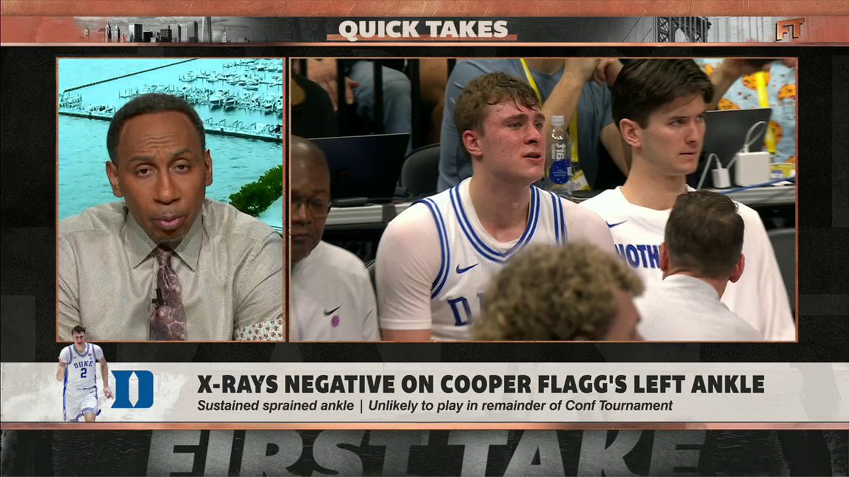 "If he’s available ... I’m talking about70% or better ... You play [Cooper Flagg] during the NCAA Tournament if a National Championship is on the line." 👀 —Stephen A Smith on Duke star Cooper Flagg’s recent ankle injury.