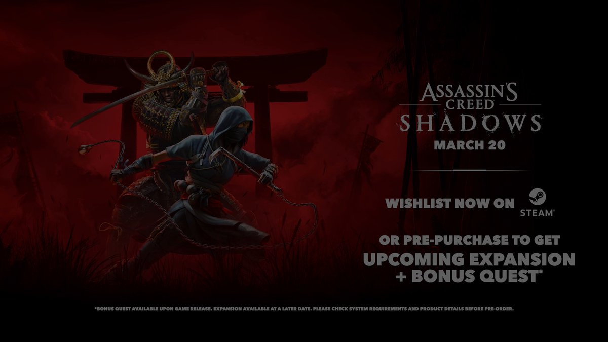 🚨 BREAKING: Assassin's Creed Shadows is Steam Deck verified! ✅🎮 Coming March 20th. Last chance to pre-purchase the game on Steam to get the "Claws of Awaji" expansion for free! Pre-purchase here: #AssassinsCreedShadows