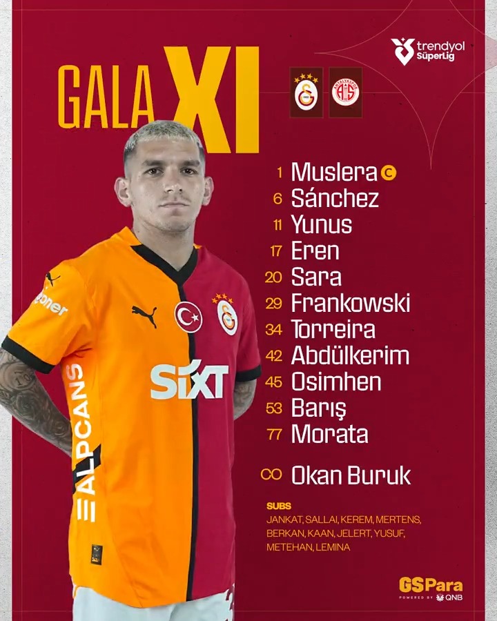📋 TEAM NEWS Today’s #GalaXI against Antalyaspor 🟡🔴 #GSvANT