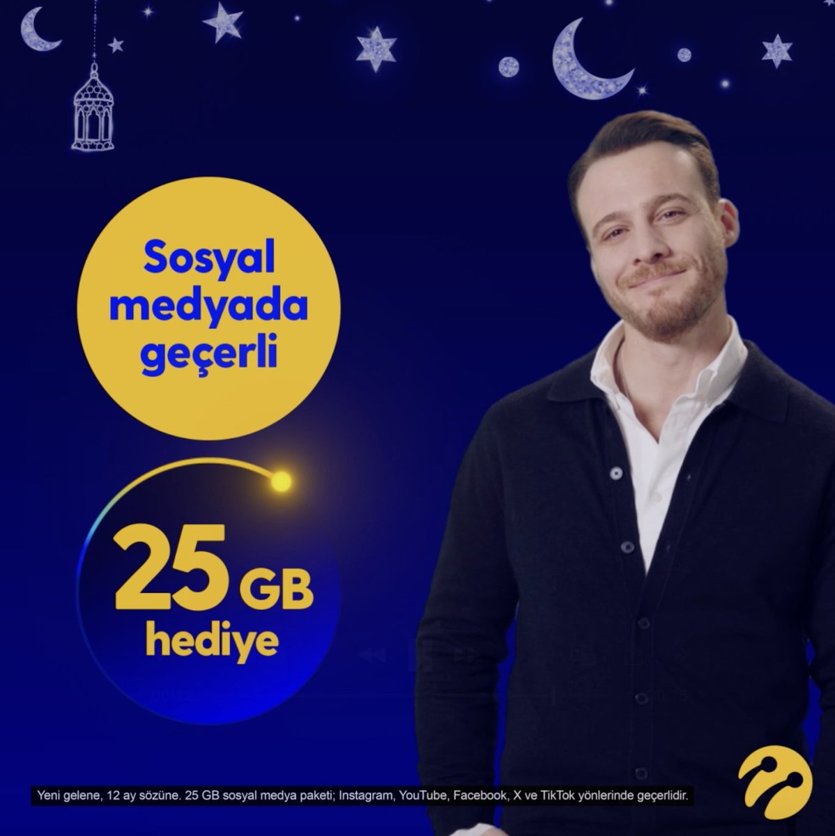 Ramazan’da dijitalden Turkcell’e gelenlere, gece 12’den sabah 7’ye kadar sosyal medyada geçerli 25 GB hediye! 💛 🌙