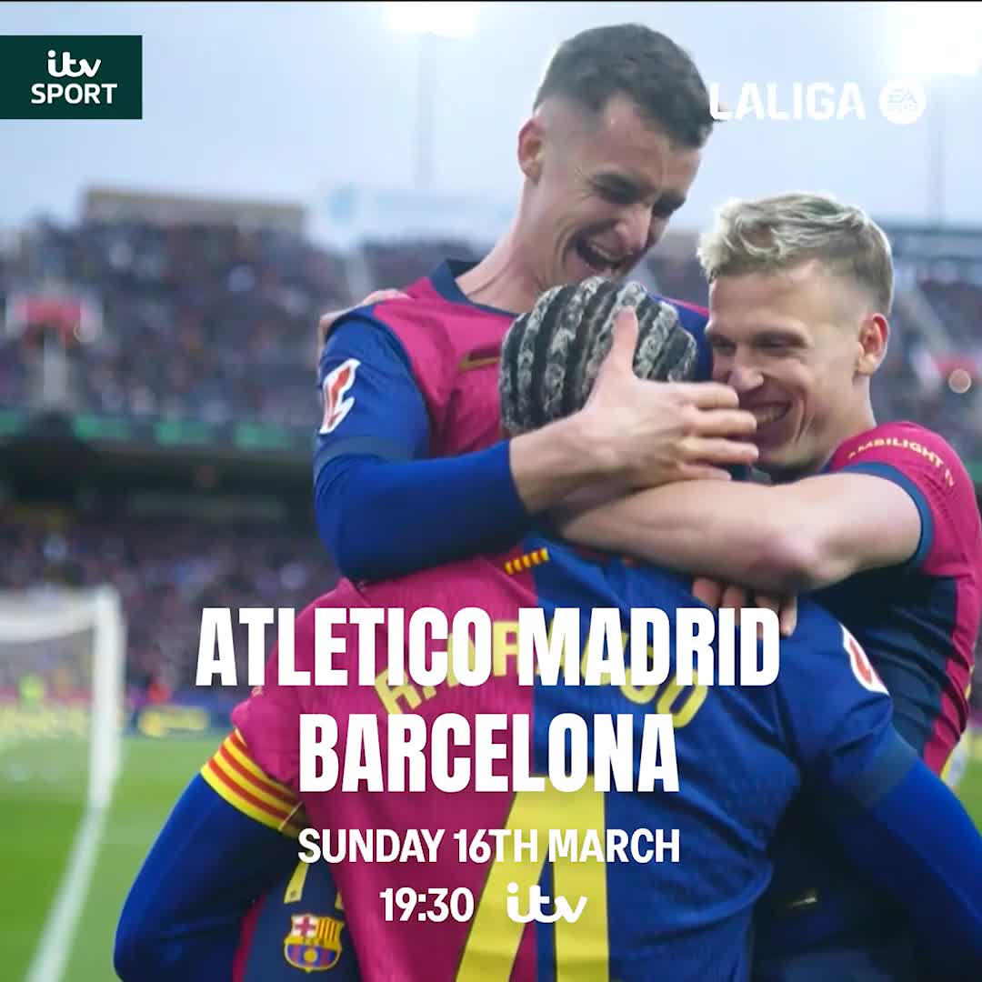 A MASSIVE game in #LaLiga this Sunday night! 🇪🇸🤩 Watch Atletico Madrid v Barcelona on ITV4 from 7.30pm #AtletiBarca | LALIGA English
