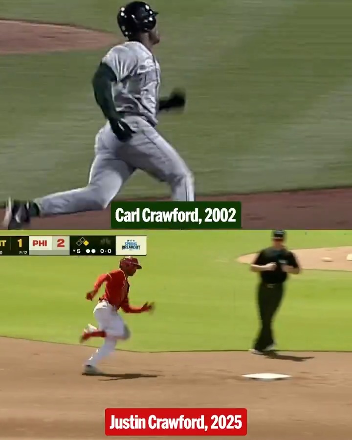 It runs in the family 🔥 Phillies No. 3 prospect Justin Crawford shows off his elite speed at #SpringBreakout!