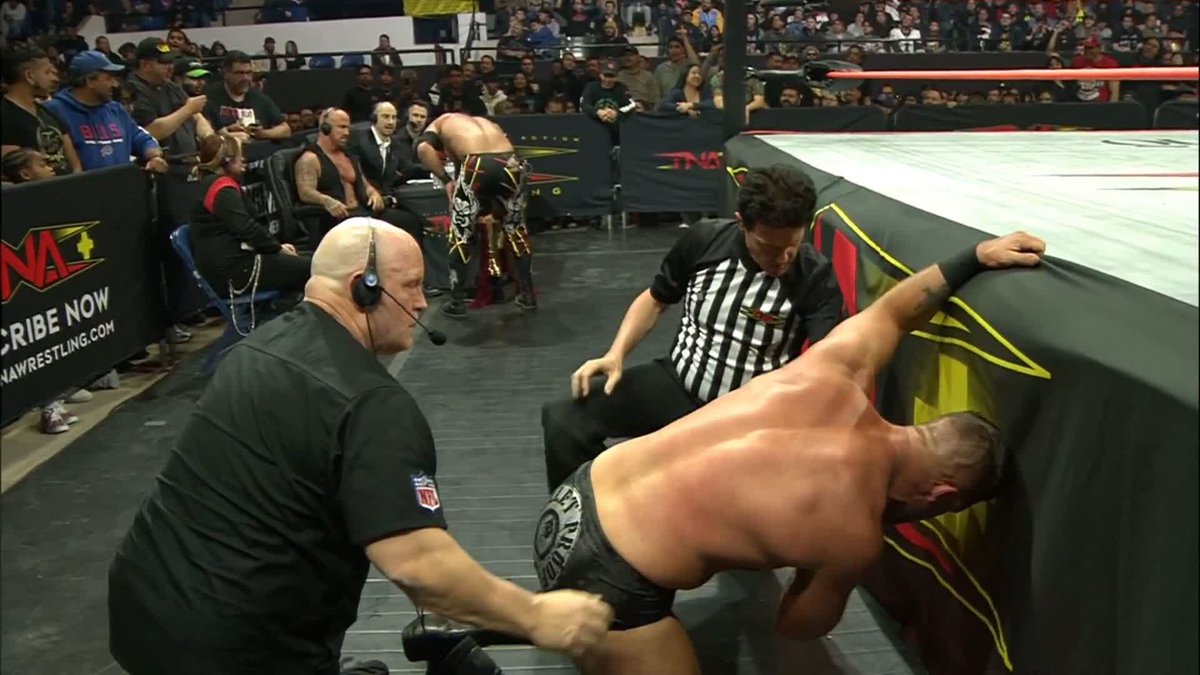 Unbeknownst to Steve Maclin, Eric Young just dropped 👑 Frankie Kazarian 👑 with his own brass knuckles. Watch #TNASacrifice on TNA+: