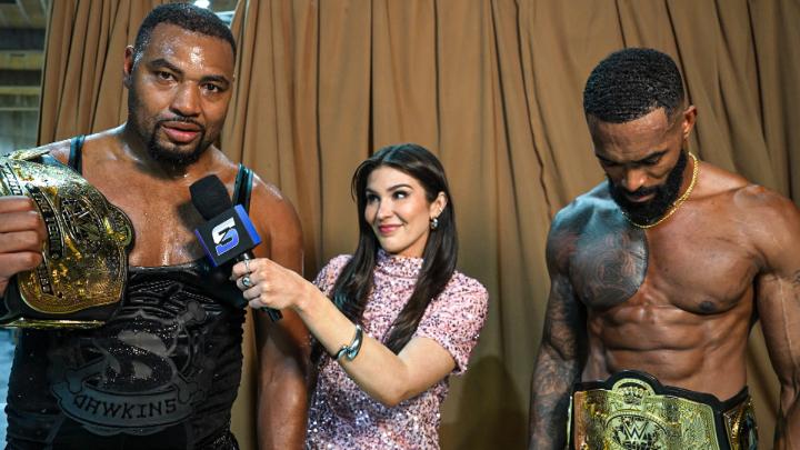 EXCLUSIVE: Angelo Dawkins & 𝕂𝕚𝕟𝕘 𝕋𝕖𝕫 say that now that they have the WWE Tag Team Championships, they’re not letting them go any time soon. #SmackDown