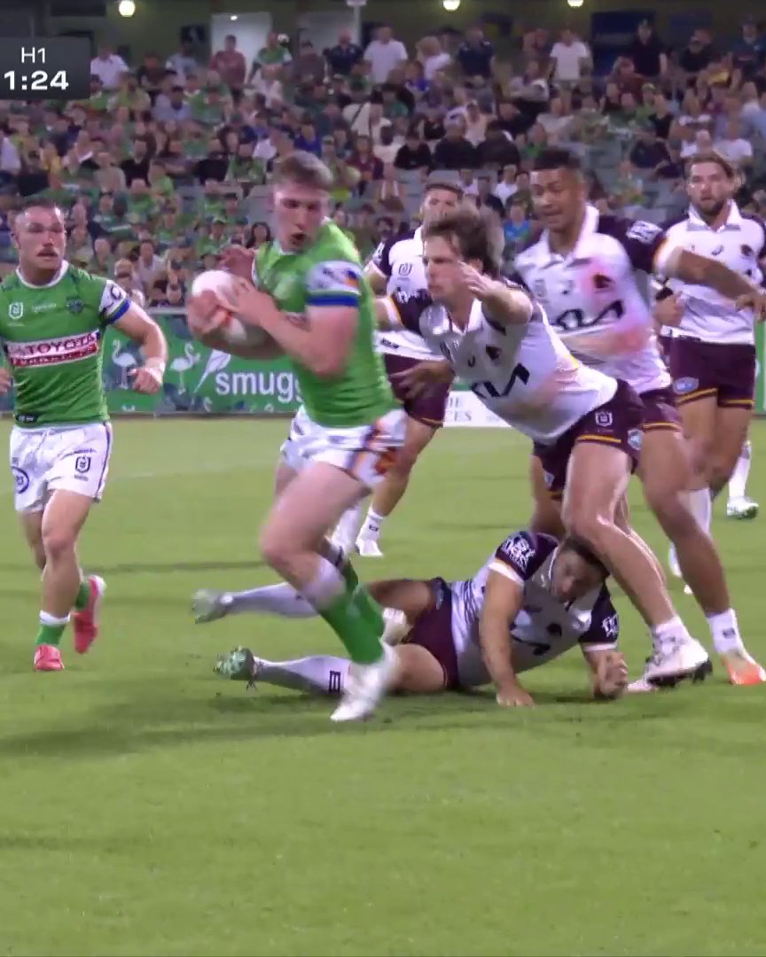 Nicholson scores again! 🔥 #NRLRaidersBroncos