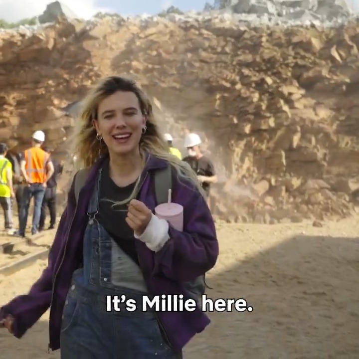 Millie Bobby Brown filming The Electric State at the same quarry from Stranger Things season one 😭