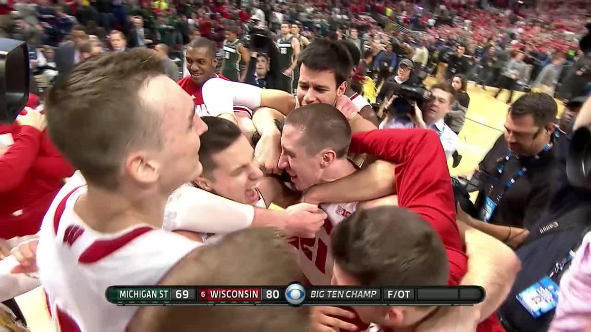 Wisconsin wins it 🙌 #OTD 🔟 years ago, eventual national runner-up Wisconsin Basketball outscored Michigan State 11-0 in OT to take the #B1GMBBT title. #B1GMBBall