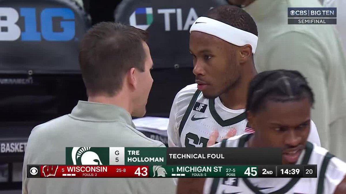 During the timeout, Tre Holloman was assessed a technical foul.