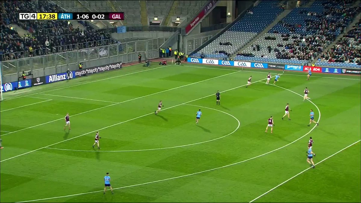 This was some point coming after a 2 pointer. Galway look to have moved Johnny McGrath on him now. Luke Breathnach looks to have a bit about him