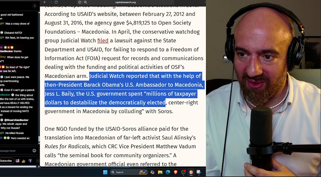 USAID gave George Soros's Open Society Foundation $5 million for its NGOs in tiny little Macedonia (population under 2 million), where the Soros NGOs trained citizens to protest using Saul Alinsky's Rules for Radicals.