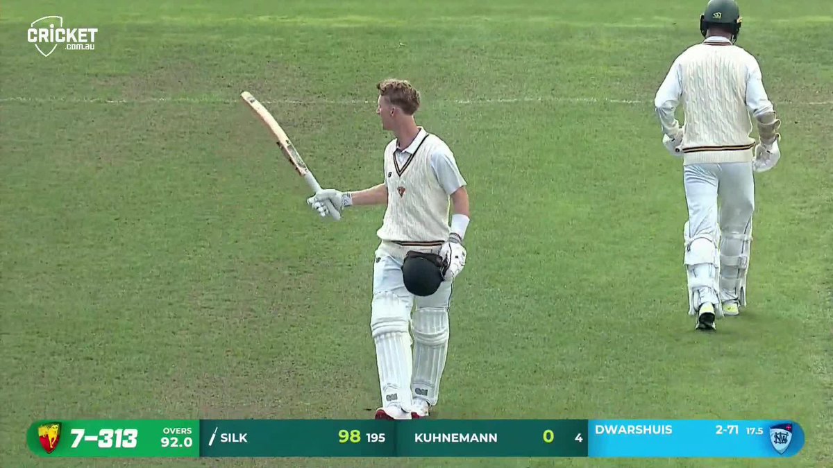 Tasmania captain Jordan Silk brings up a hundred in his 100th #SheffieldShield match! 👏 Stream live: