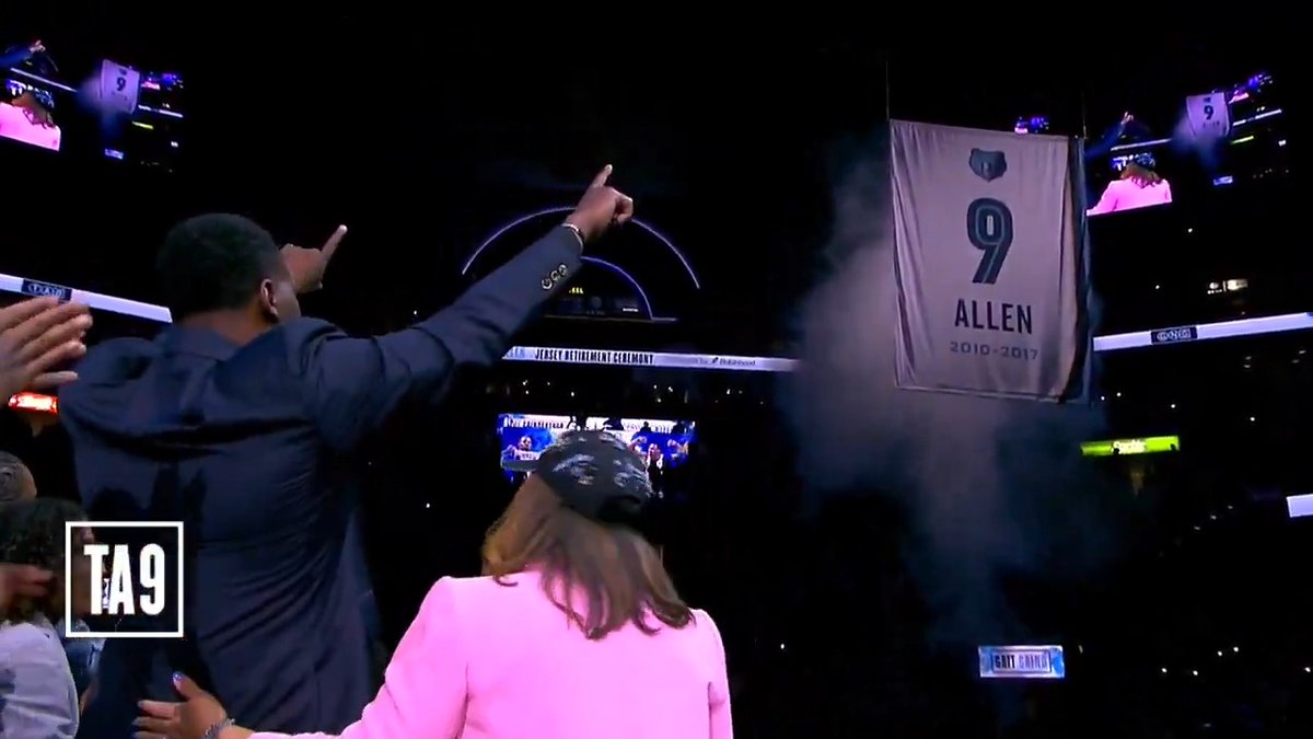 TONY ALLEN'S #9 JERSEY IS RAISED TO THE RAFTERS IN MEMPHIS ๐ (via Memphis Grizzlies)