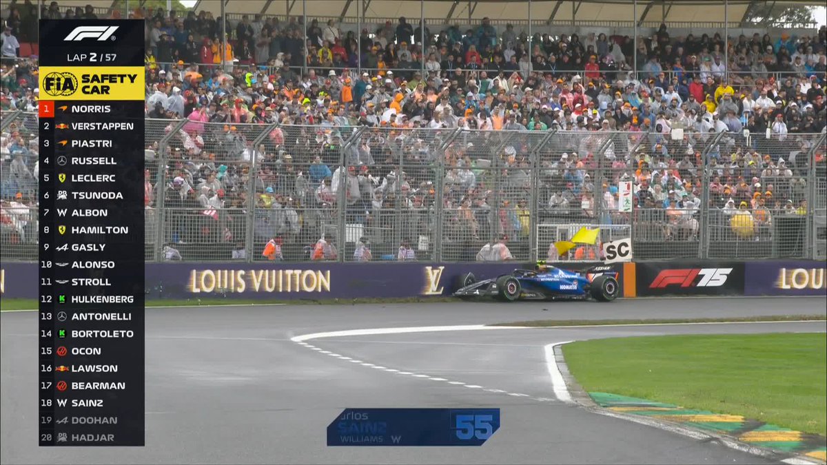 Last year's race winner is IN THE WALL 😳 Sainz is out in his first race for Williams 🔵