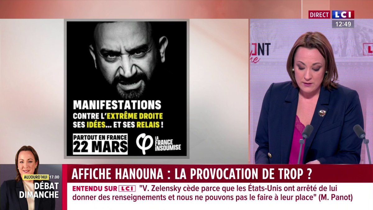 🗣️ "Monsieur Hanouna n'est pas sur cette affiche parce qu'il est de telle ou telle confession, il est sur cette affiche parce qu'il propage des idées d'extrême droite" : Mathilde Panot réagit au visuel de LFI jugé antisémite et reconnait que l'usage de l'IA "est une erreur".