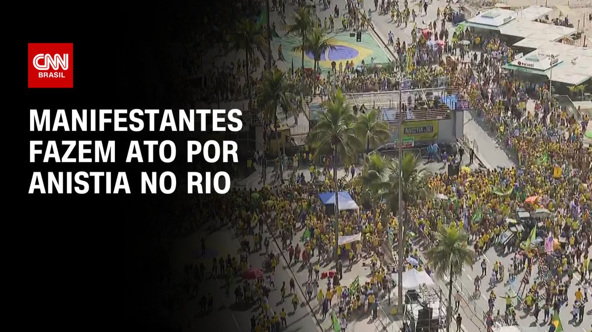 Manifestantes se reúnem neste momento na orla da praia de Copacabana, no Rio de Janeiro, para acompanhar um ato com o ex-presidente Jair Bolsonaro (PL), em defesa da anistia para envolvidos no 8 de Janeiro. #CNNBrasil