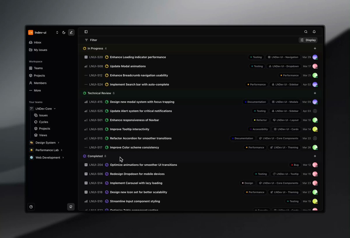 Order issues by priority w/ shadcn and Linear 's design GitHub :