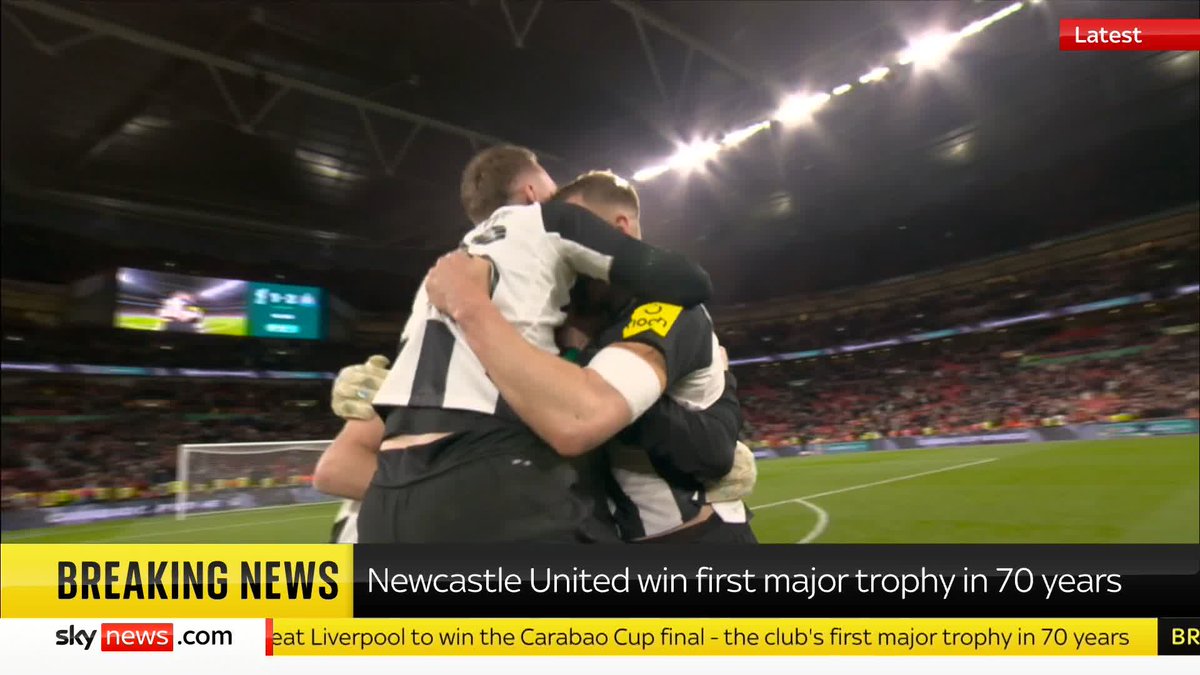 BREAKING: Newcastle United beat Liverpool to win Carabao Cup - ending 70-year wait for domestic trophy. 📺 Sky 501, Virgin 602, Freeview 233 and YouTube