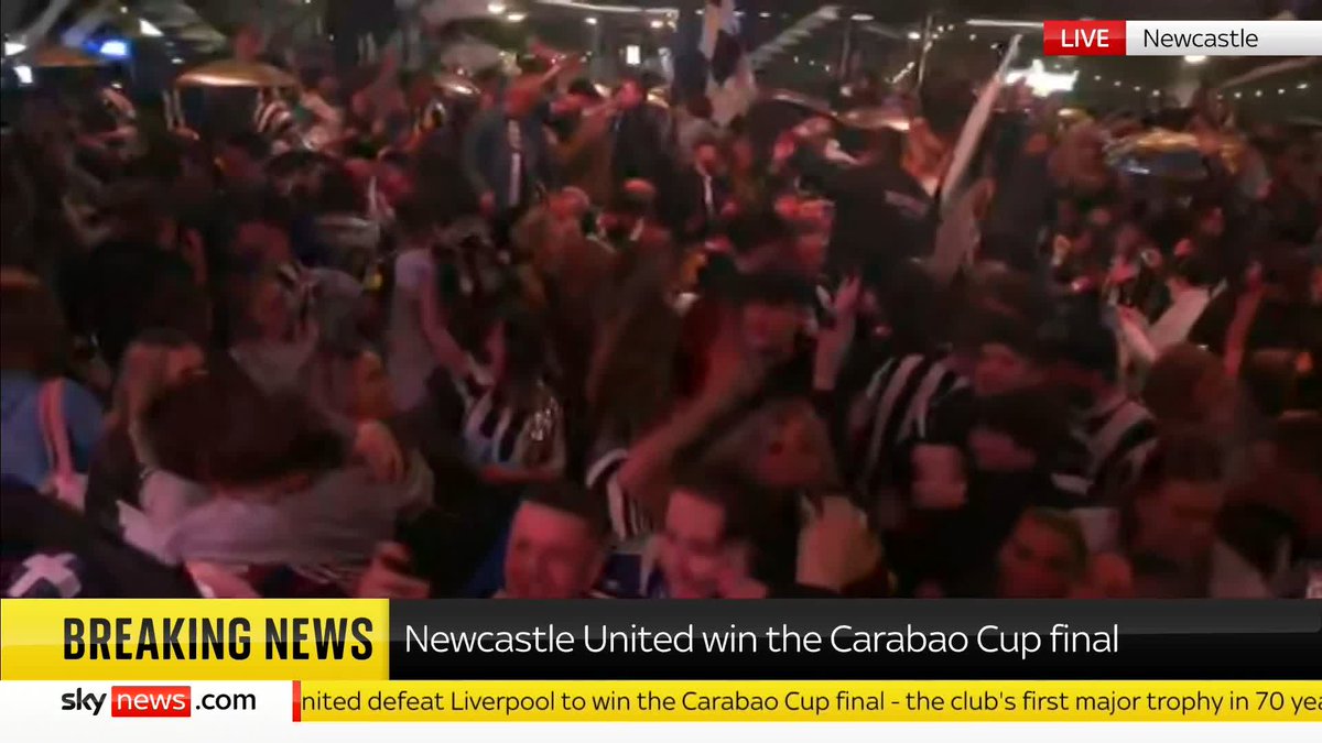 "WE'RE BUZZING!" Sky's Katie Barnfield speaks to some of the Newcastle United fans as they celebrate ending a 70-year trophy drought with a 2-1 victory over Liverpool in the Carabao Cup. 📺 Sky 501, Virgin 602, Freeview 233 and YouTube