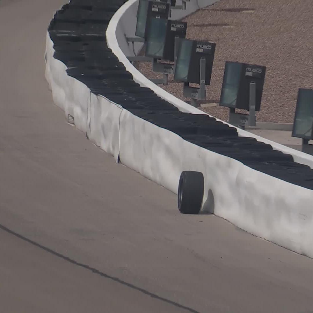 The yellow flag is out for the first time on Lap 34 as the No. 19 car loses a wheel.