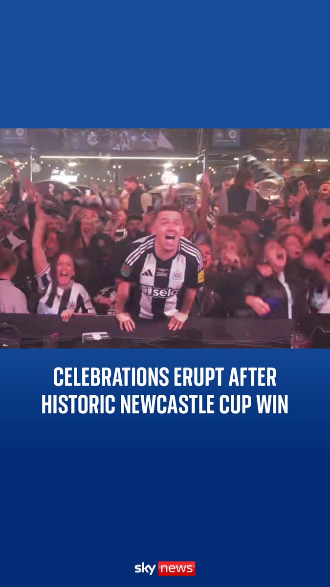 Celebrations erupt after historic Newcastle Carabao Cup win over Liverpool. The win marks Newcastle's first major trophy since 1969 and their first domestic trophy in 70 years.