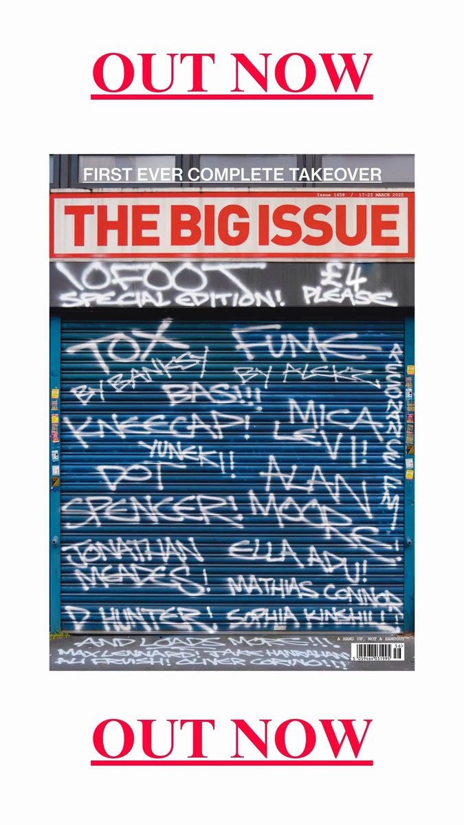 10FOOT TAKEOVER OUT NOW Featuring Banksy, graffiti writer TOX, war reporter Jake Hanrahan, Northern Irish hip-hop trio Kneecap, singer Mica Levi, writer Jonathan Meades... and many more. For the first time in Big Issue's history, the magazine in completely taken over, from cover to cover, adverts included. An issue like no other. Get your hands on a copy. Go to your local vendor or buy online if you can't reach one ➡️ 🏴‍☠️