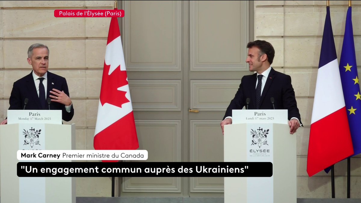 La guerre en Ukraine est au cœur de la rencontre entre Emmanuel Macron et le nouveau Premier ministre canadien. E. Macron évoque leur "engagement commun" auprès des Ukrainiens. La France et le Canada qualifiés de "puissances de paix" exigent de la Russie des "engagements clairs".