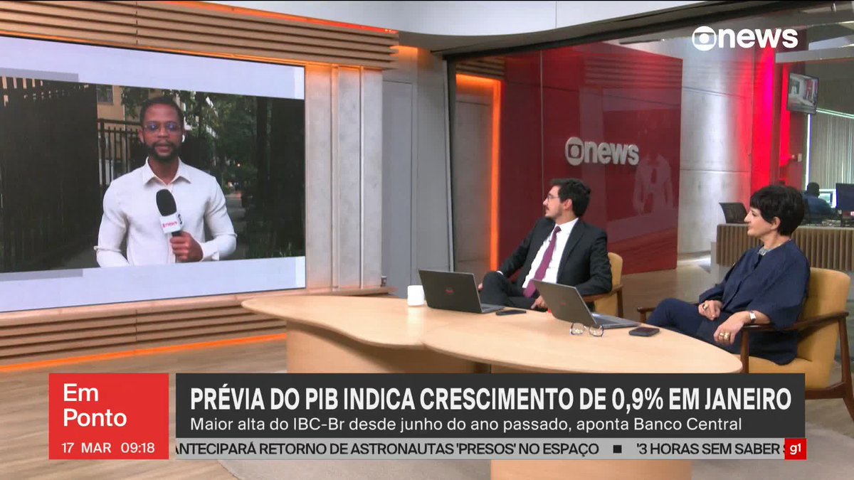 Prévia do PIB indica crescimento de 0,9% em janeiro de 2025, a maior alta do IBC-Br desde junho do ano passado, segundo o Banco Central. Detalhes com Artur Queiroz. ➡ Assista ao #GloboNewsemPonto: #GloboNews