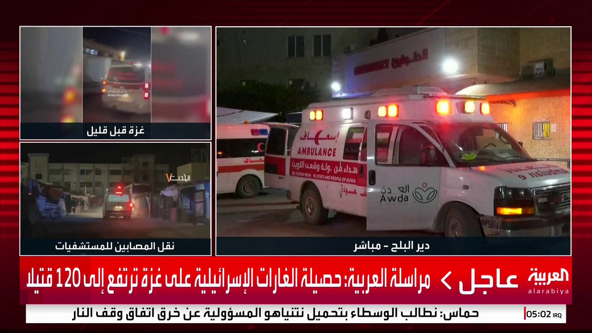 مراسل العربية: . حصيلة الغارات الإسرائيلية على غزة ترتفع إلى 150 قتيلا . إمكانيات محدودة للطواقم الطبية في ظل التصعيد العنيف . القصف يطال كافة مناطق القطاع بما فيها دير البلح #قناة_العربية #فلسطين
