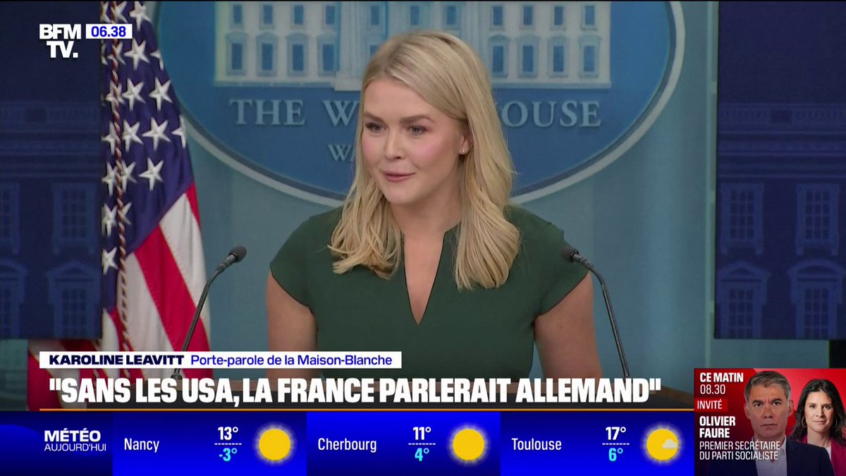💬 "'C'est uniquement grâce aux États-Unis que les Français ne parlent pas allemand aujourd'hui" ➡ La Maison Blanche répond à Raphaël Glucksmann, qui souhaite le retour de la statue de la Liberté en France